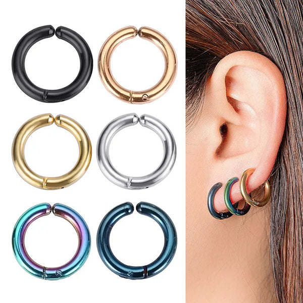 2Pcs/1Pair Stainless Steel Ear Clip Earrings For Women Man Non Piercing Round Ear Circle Fake Earrings Punk Simple Ear Jewelry