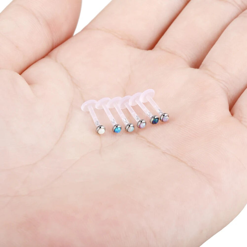 1Pc/lot 16G Bioplast Labret Lip Bar Rings Stud Earrings Opal Tragus Helix Bar Cartilage Ear Piercings Body Jewelry For Women Men
