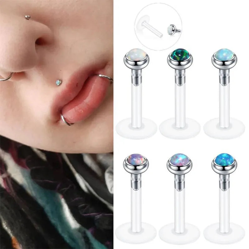 1Pc/lot 16G Bioplast Labret Lip Bar Rings Stud Earrings Opal Tragus Helix Bar Cartilage Ear Piercings Body Jewelry For Women Men